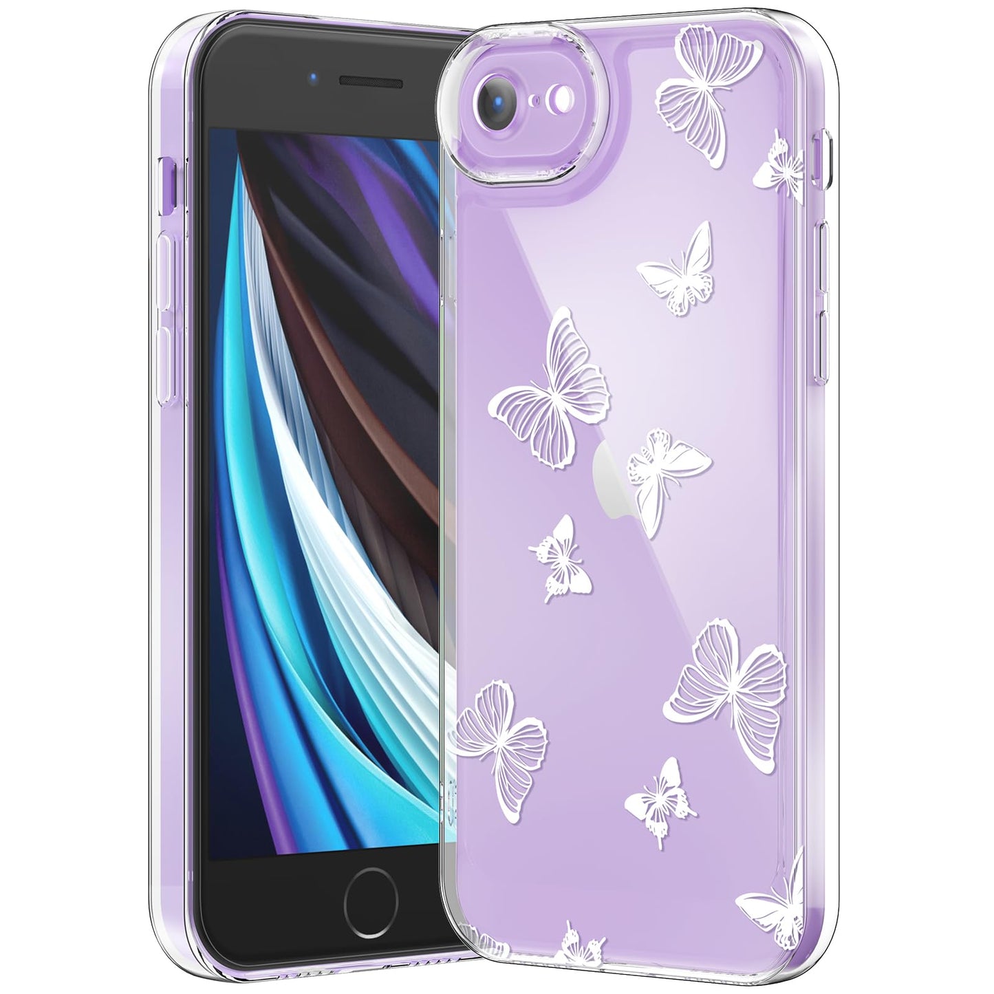 Compatible with iPhone 12 Case, Clear Case with Cute Butterfly Pattern Design for Girls Women, Slim Soft TPU Shockproof Protective Aesthetic Cover for iPhone 12 (Light Purple Butterfly)