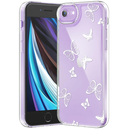 Compatible with iPhone 12 Case, Clear Case with Cute Butterfly Pattern Design for Girls Women, Slim Soft TPU Shockproof Protective Aesthetic Cover for iPhone 12 (Light Purple Butterfly)