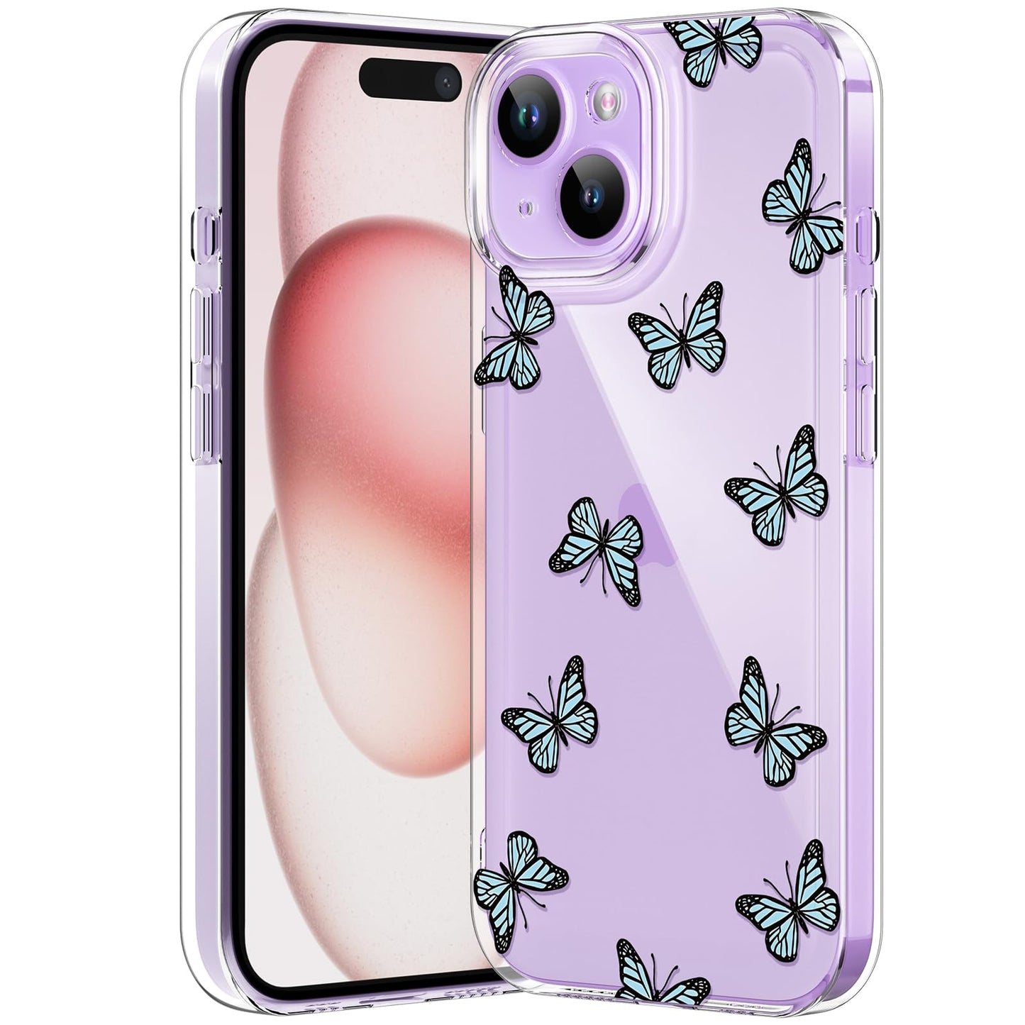 Compatible with iPhone 12 Case, Clear Case with Cute Butterfly Pattern Design for Girls Women, Slim Soft TPU Shockproof Protective Aesthetic Cover for iPhone 12 (Light Purple Butterfly)