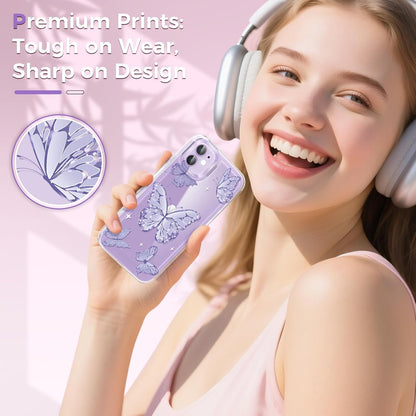 iPhone Clear Case with Cute Butterfly Pattern Design for Girls Women, Slim Soft TPU Shockproof Protective Aesthetic Cover for iPhones (Light Purple Butterfly) - Authentic Apple Products.