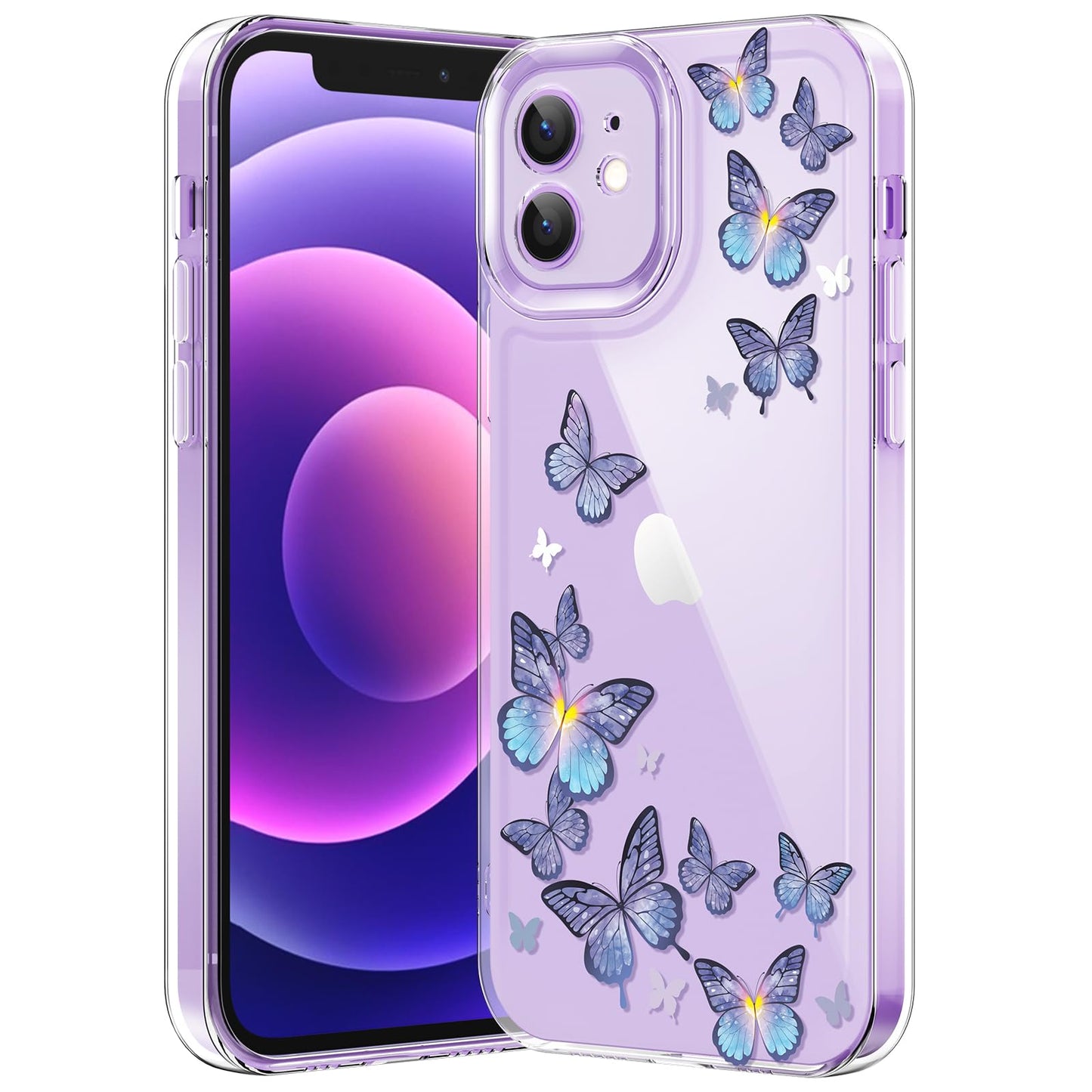 Compatible with iPhone 12 Case, Clear Case with Cute Butterfly Pattern Design for Girls Women, Slim Soft TPU Shockproof Protective Aesthetic Cover for iPhone 12 (Light Purple Butterfly)