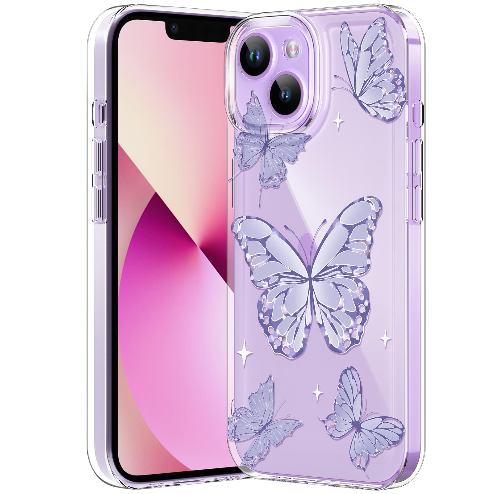 Compatible with iPhone 12 Case, Clear Case with Cute Butterfly Pattern Design for Girls Women, Slim Soft TPU Shockproof Protective Aesthetic Cover for iPhone 12 (Light Purple Butterfly)