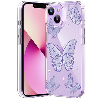Compatible with iPhone 12 Case, Clear Case with Cute Butterfly Pattern Design for Girls Women, Slim Soft TPU Shockproof Protective Aesthetic Cover for iPhone 12 (Light Purple Butterfly)