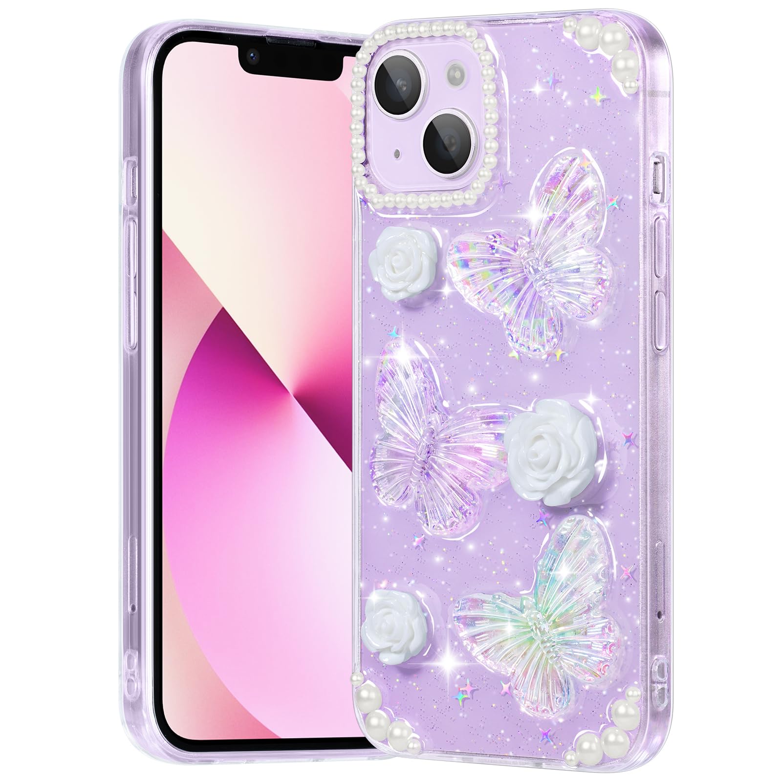 Compatible with iPhone 12 Case, Clear Case with Cute Butterfly Pattern Design for Girls Women, Slim Soft TPU Shockproof Protective Aesthetic Cover for iPhone 12 (Light Purple Butterfly)