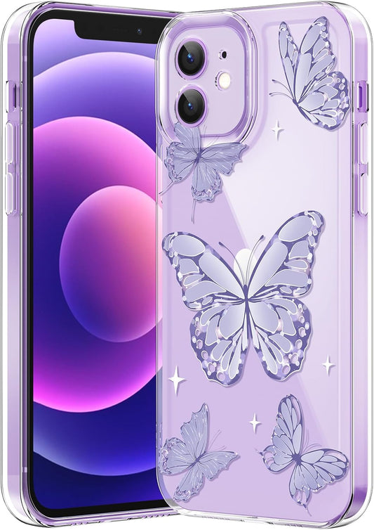 iPhone Clear Case with Cute Butterfly Pattern Design for Girls Women, Slim Soft TPU Shockproof Protective Aesthetic Cover for iPhones (Light Purple Butterfly) - Authentic Apple Products.