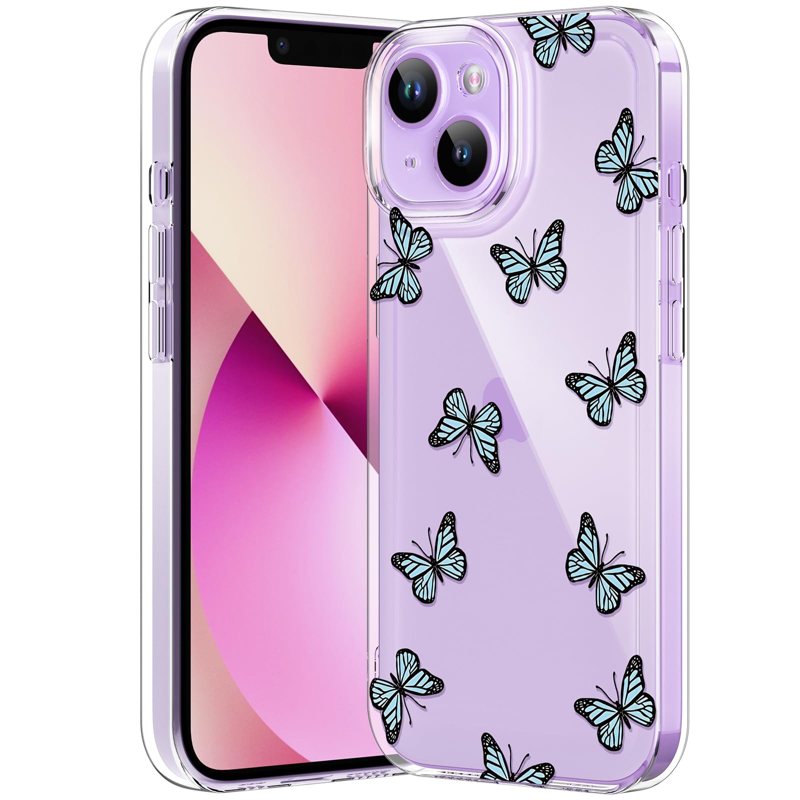 iPhone Clear Case with Cute Butterfly Pattern Design for Girls Women, Slim Soft TPU Shockproof Protective Aesthetic Cover for iPhones (Light Purple Butterfly) - Authentic Apple Products.