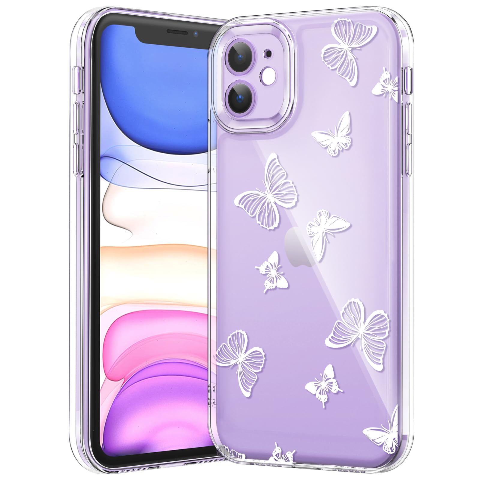 Compatible with iPhone 12 Case, Clear Case with Cute Butterfly Pattern Design for Girls Women, Slim Soft TPU Shockproof Protective Aesthetic Cover for iPhone 12 (Light Purple Butterfly)