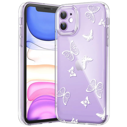Compatible with iPhone 12 Case, Clear Case with Cute Butterfly Pattern Design for Girls Women, Slim Soft TPU Shockproof Protective Aesthetic Cover for iPhone 12 (Light Purple Butterfly)
