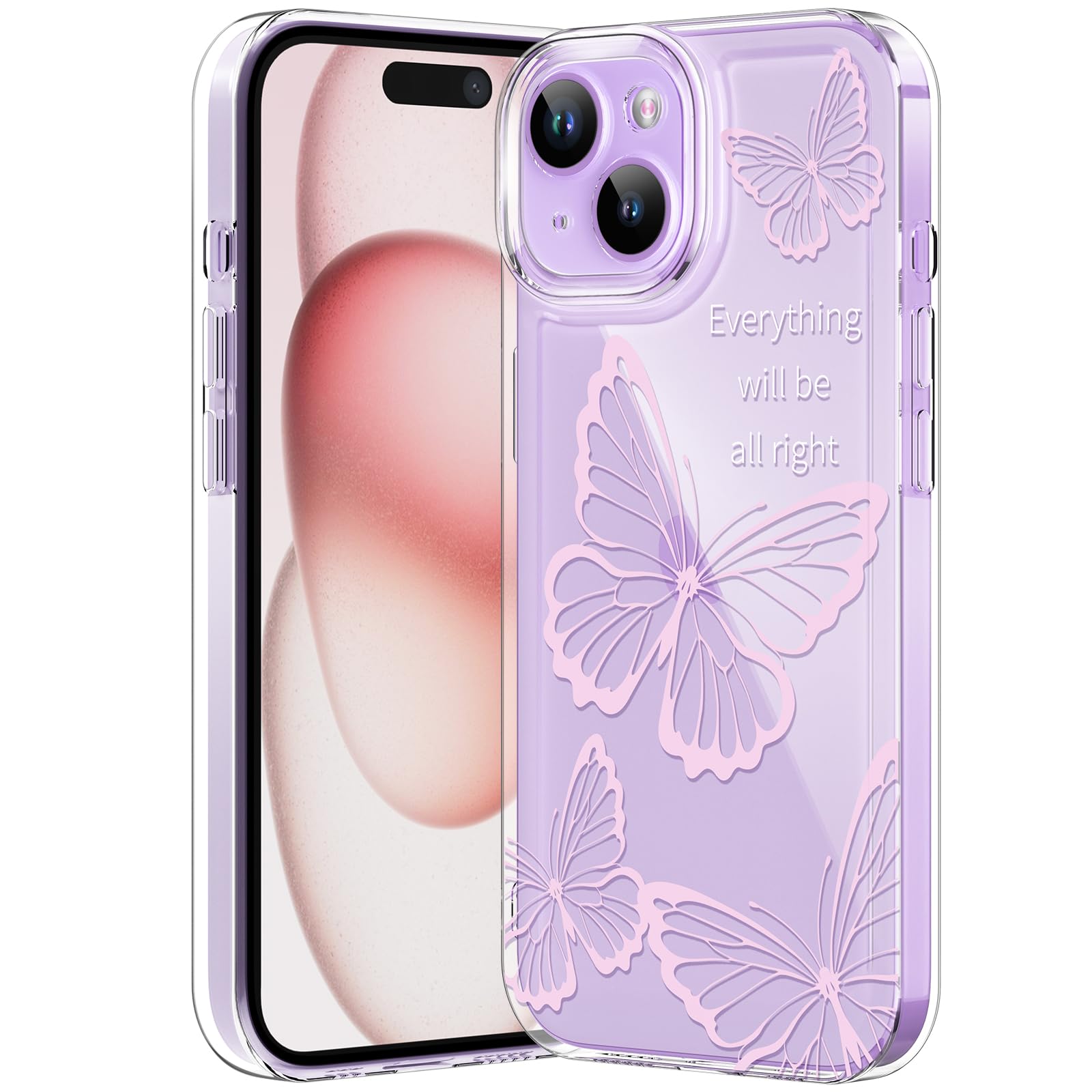 Compatible with iPhone 12 Case, Clear Case with Cute Butterfly Pattern Design for Girls Women, Slim Soft TPU Shockproof Protective Aesthetic Cover for iPhone 12 (Light Purple Butterfly)