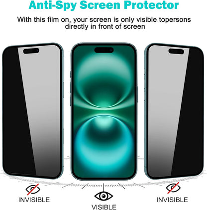 PEHAEL 3+3Pack for iPhone 16 Privacy Screen Protector with Camera Lens Protector Full Coverage Anti-Spy Tempered Glass Film 9H Hardness Easy Installation Bubble Free [6.1 inch]