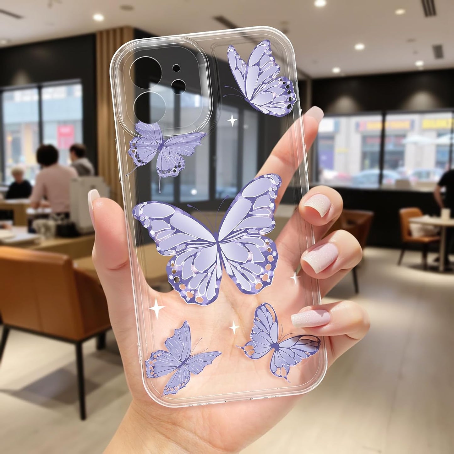 iPhone Clear Case with Cute Butterfly Pattern Design for Girls Women, Slim Soft TPU Shockproof Protective Aesthetic Cover for iPhones (Light Purple Butterfly) - Authentic Apple Products.