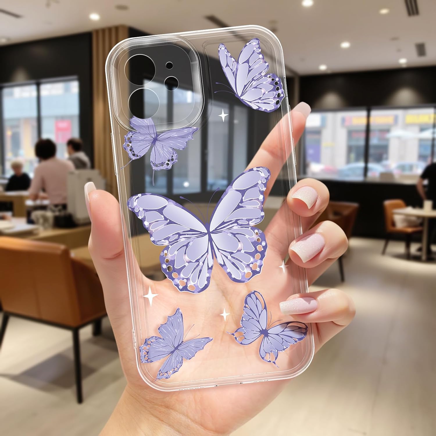 iPhone Clear Case with Cute Butterfly Pattern Design for Girls Women, Slim Soft TPU Shockproof Protective Aesthetic Cover for iPhones (Light Purple Butterfly) - Authentic Apple Products.