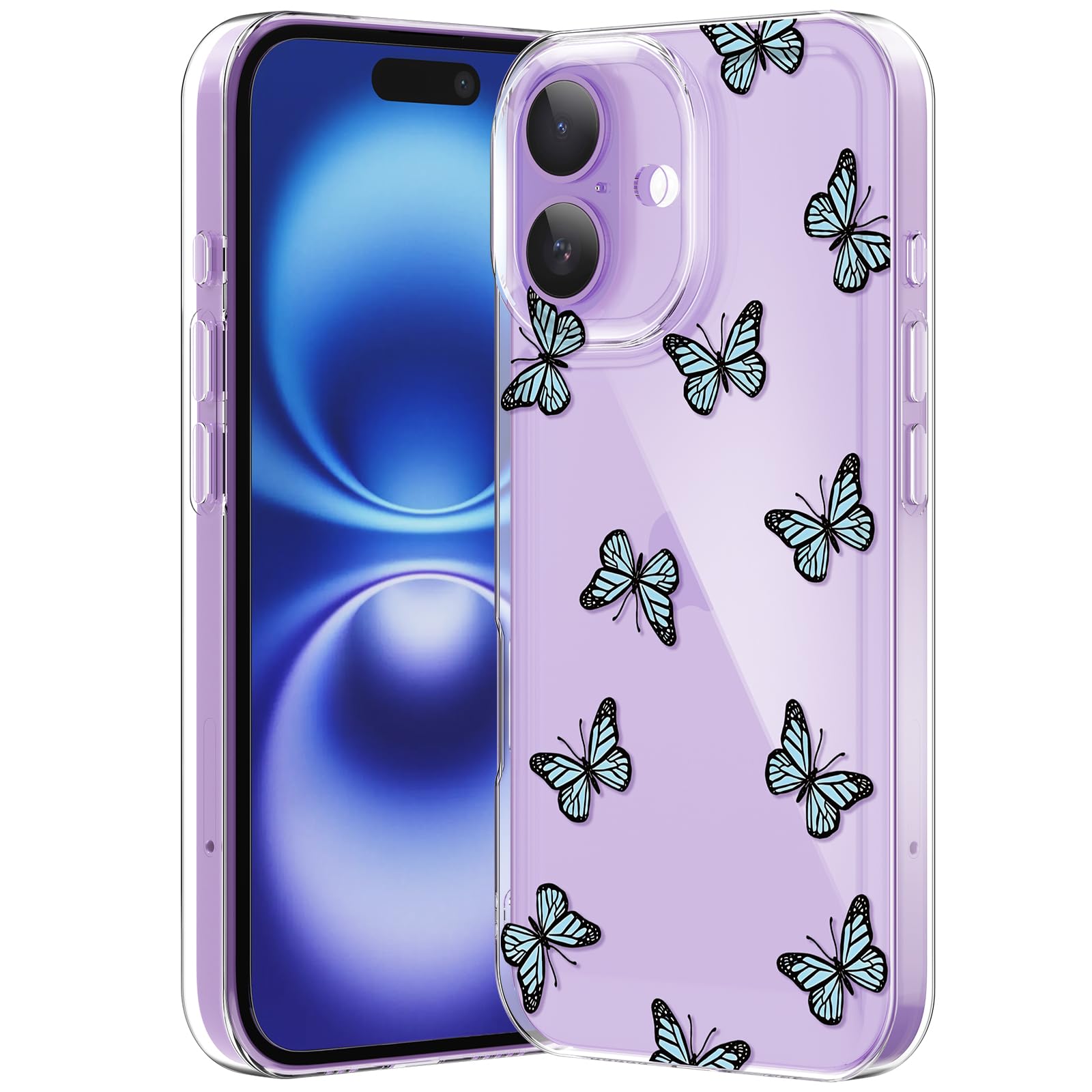 Compatible with iPhone 12 Case, Clear Case with Cute Butterfly Pattern Design for Girls Women, Slim Soft TPU Shockproof Protective Aesthetic Cover for iPhone 12 (Light Purple Butterfly)