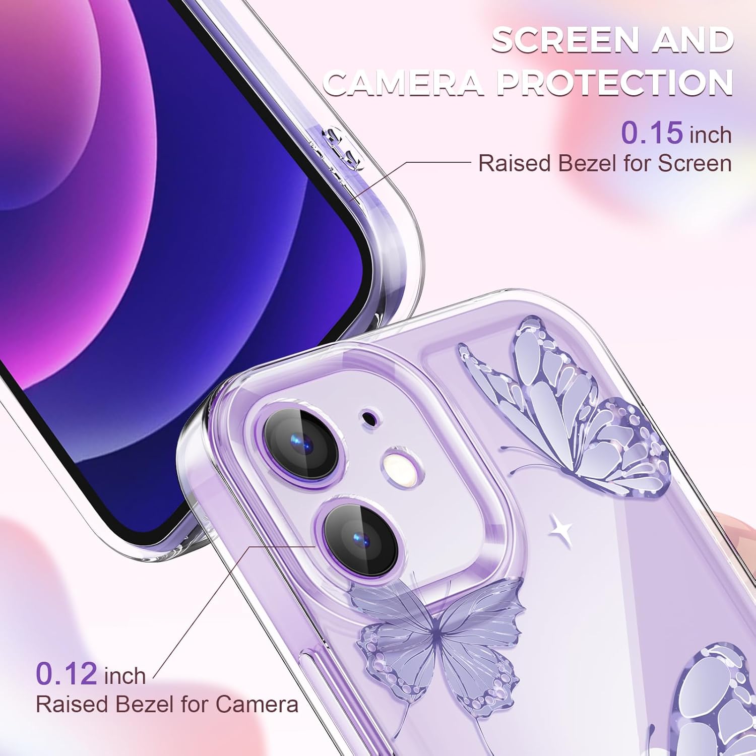 iPhone Clear Case with Cute Butterfly Pattern Design for Girls Women, Slim Soft TPU Shockproof Protective Aesthetic Cover for iPhones (Light Purple Butterfly) - Authentic Apple Products.