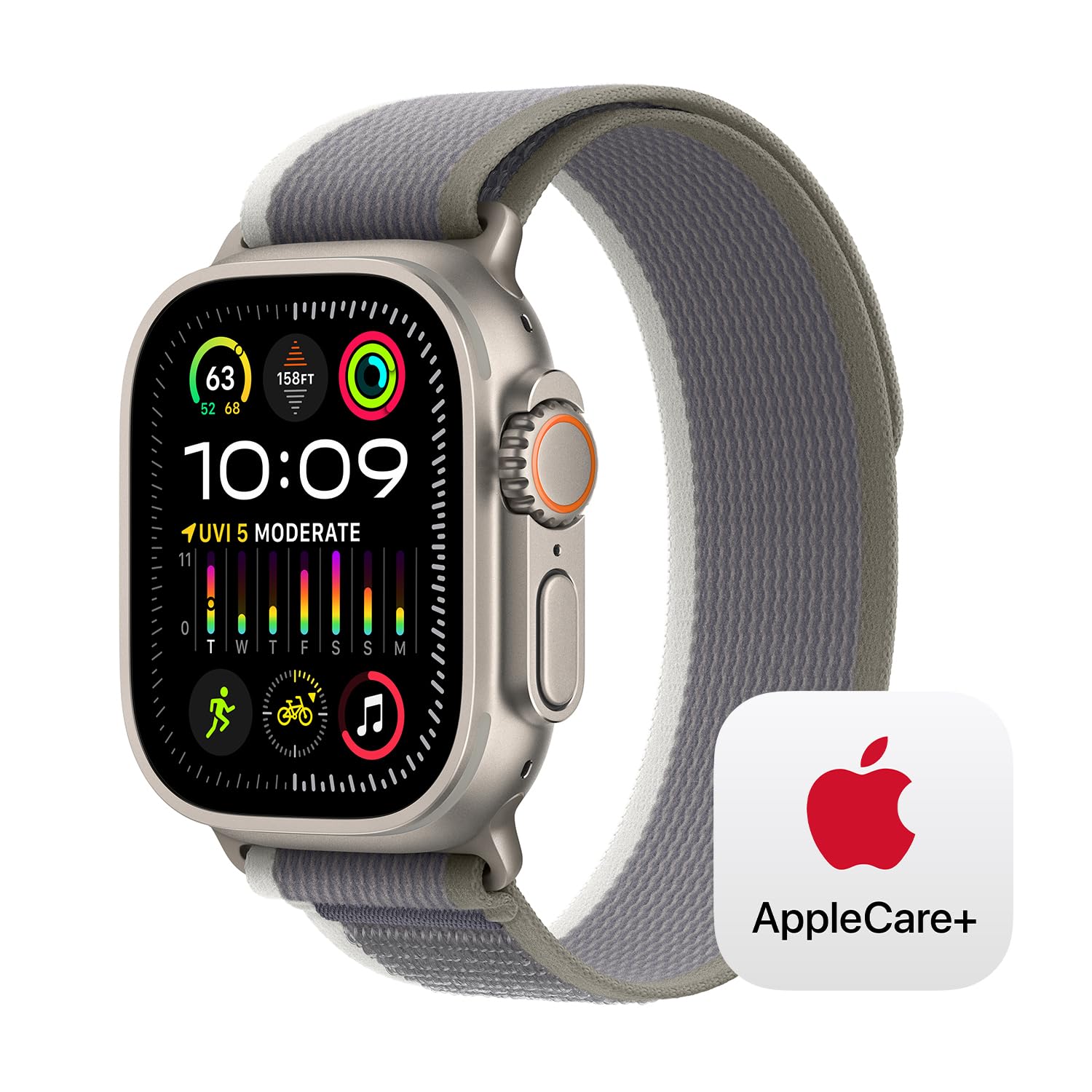 Apple Watch Ultra 2 [GPS + Cellular 49mm] Smartwatch with Rugged Titanium Case & Green/Grey Trail Loop S/M. Fitness Tracker, Precision GPS, Action Button, Extra-Long Battery Life