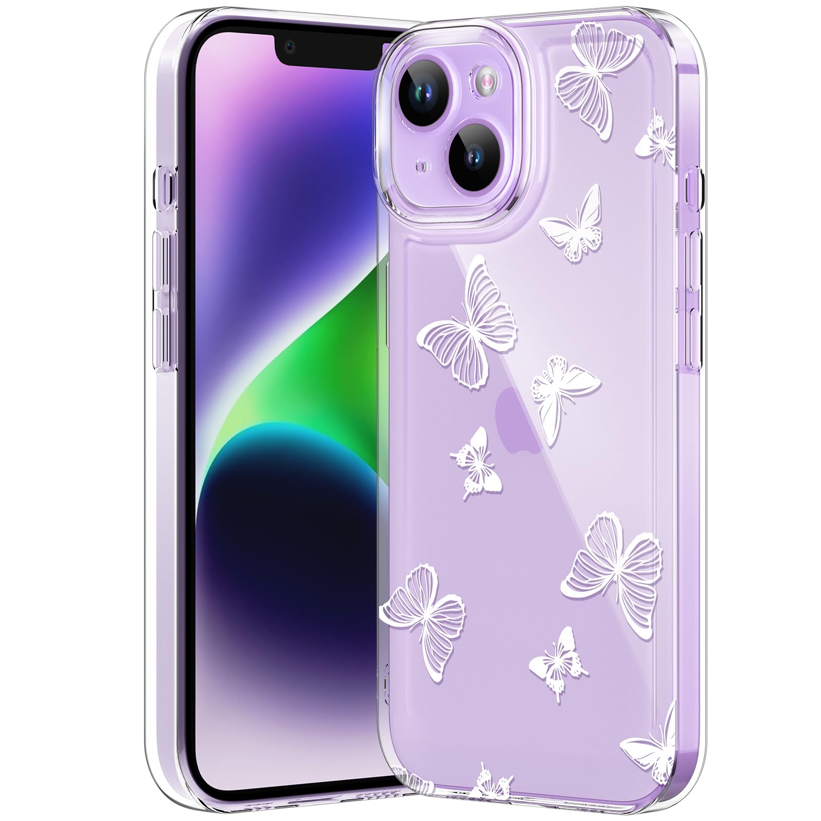 Compatible with iPhone 12 Case, Clear Case with Cute Butterfly Pattern Design for Girls Women, Slim Soft TPU Shockproof Protective Aesthetic Cover for iPhone 12 (Light Purple Butterfly)