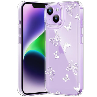 Compatible with iPhone 12 Case, Clear Case with Cute Butterfly Pattern Design for Girls Women, Slim Soft TPU Shockproof Protective Aesthetic Cover for iPhone 12 (Light Purple Butterfly)