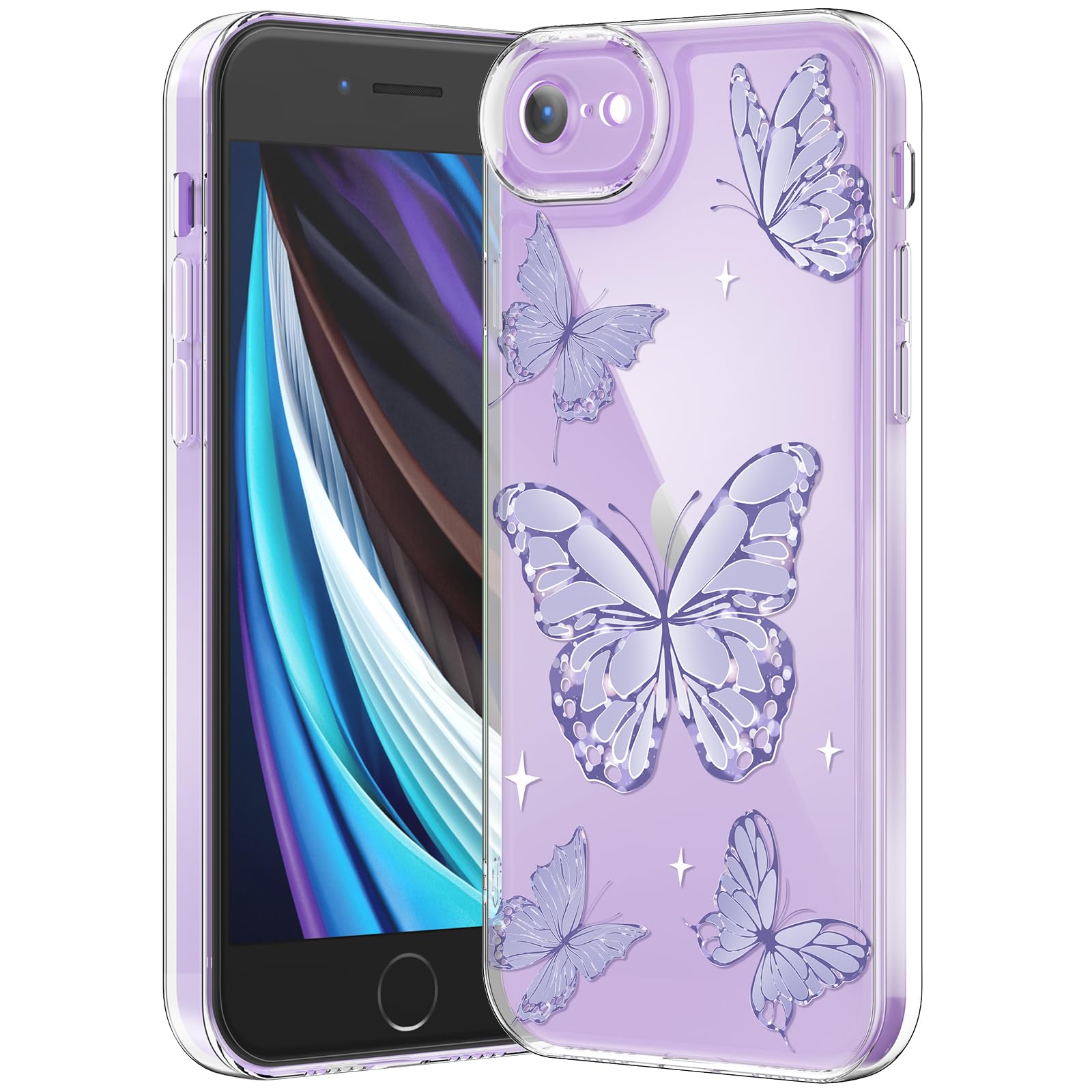 Compatible with iPhone 12 Case, Clear Case with Cute Butterfly Pattern Design for Girls Women, Slim Soft TPU Shockproof Protective Aesthetic Cover for iPhone 12 (Light Purple Butterfly)