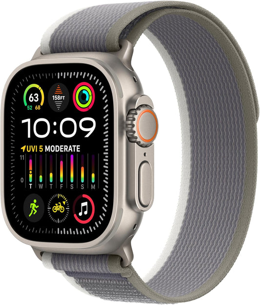 Apple Watch Ultra 2 [GPS + Cellular 49mm] Smartwatch with Rugged Titanium Case & Green/Grey Trail Loop S/M. Fitness Tracker, Precision GPS, Action Button, Extra-Long Battery Life - Authentic Apple Products.