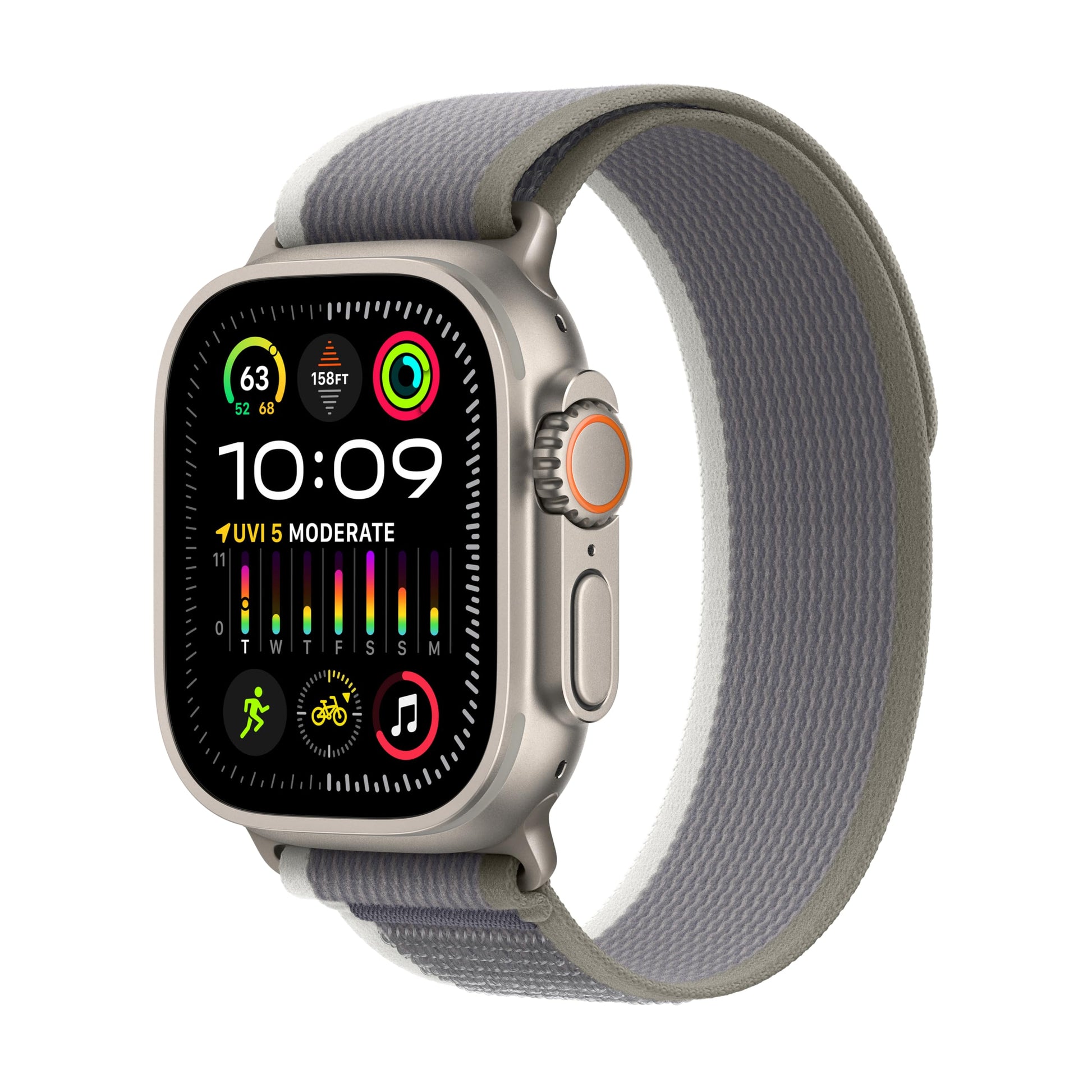 Apple Watch Ultra 2 [GPS + Cellular 49mm] Smartwatch with Rugged Titanium Case & Green/Grey Trail Loop S/M. Fitness Tracker, Precision GPS, Action Button, Extra-Long Battery Life