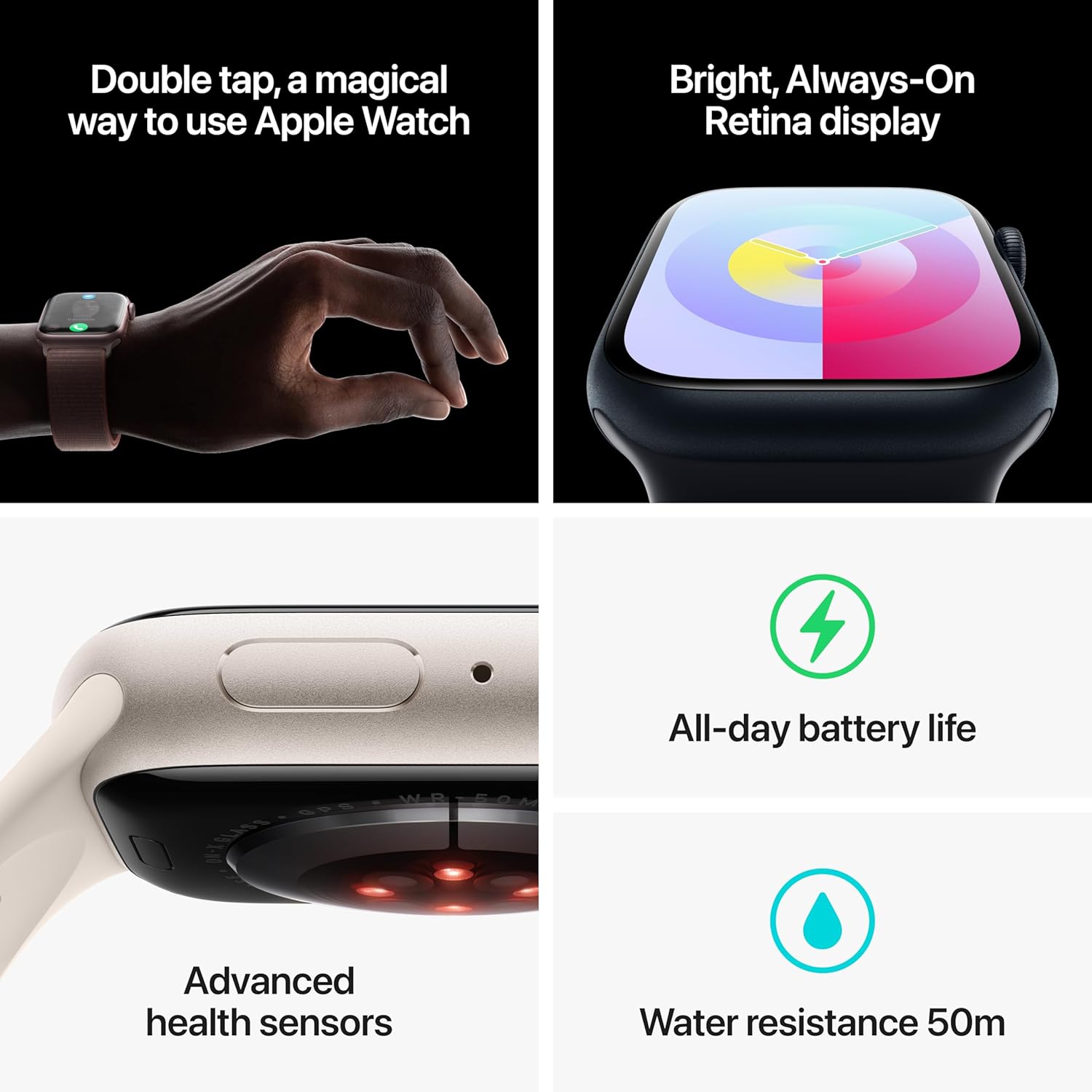Apple Watch Series 9 [GPS 45mm] Midnight Aluminum Case with Midnight Sport Band, S/M (Renewed) - Authentic Apple Products.