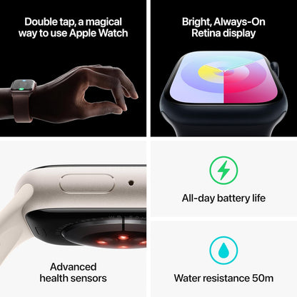 Apple Watch Series 9 [GPS 45mm] Midnight Aluminum Case with Midnight Sport Band, S/M (Renewed) - Authentic Apple Products.