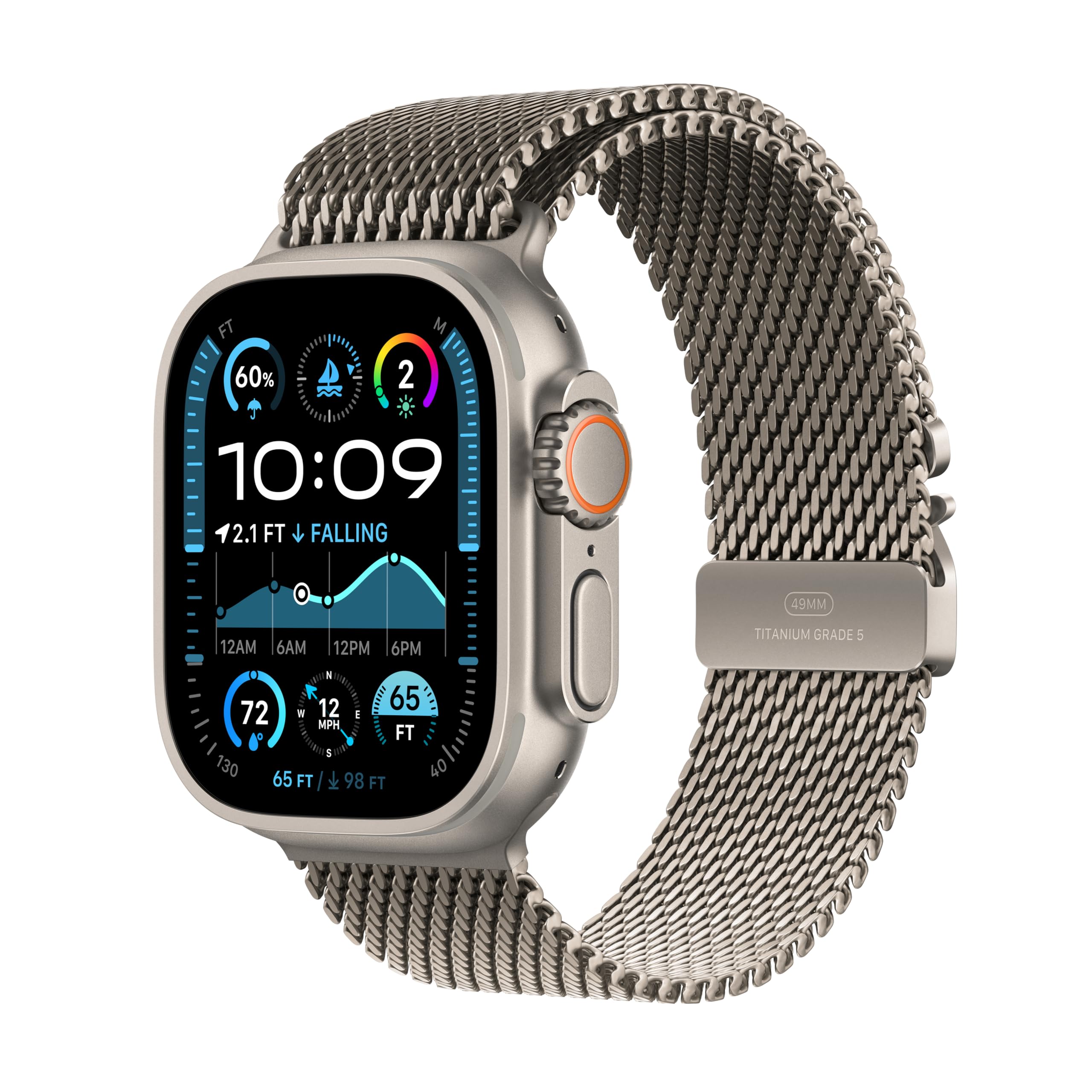Apple Watch Ultra 2 [GPS + Cellular 49mm] Smartwatch with Rugged Titanium Case & Green/Grey Trail Loop S/M. Fitness Tracker, Precision GPS, Action Button, Extra-Long Battery Life